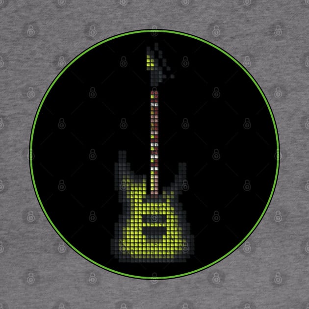 Tiled Pixel Green Burst Electric Guitar in a Black Circle by gkillerb